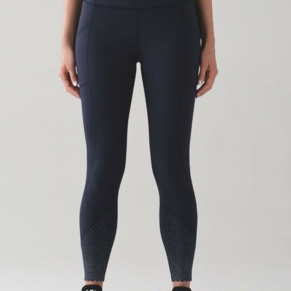 lululemon athletica Navy Blue Tight Stuff II Leggings with Reflective Detail